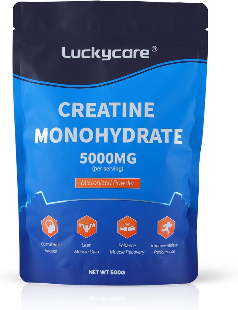 Luckycare Creatine Monohydraat - 5000 mg Pure Micronized Creatine - Createine Powder Support for Strength & Performance - 100 porties, 500G