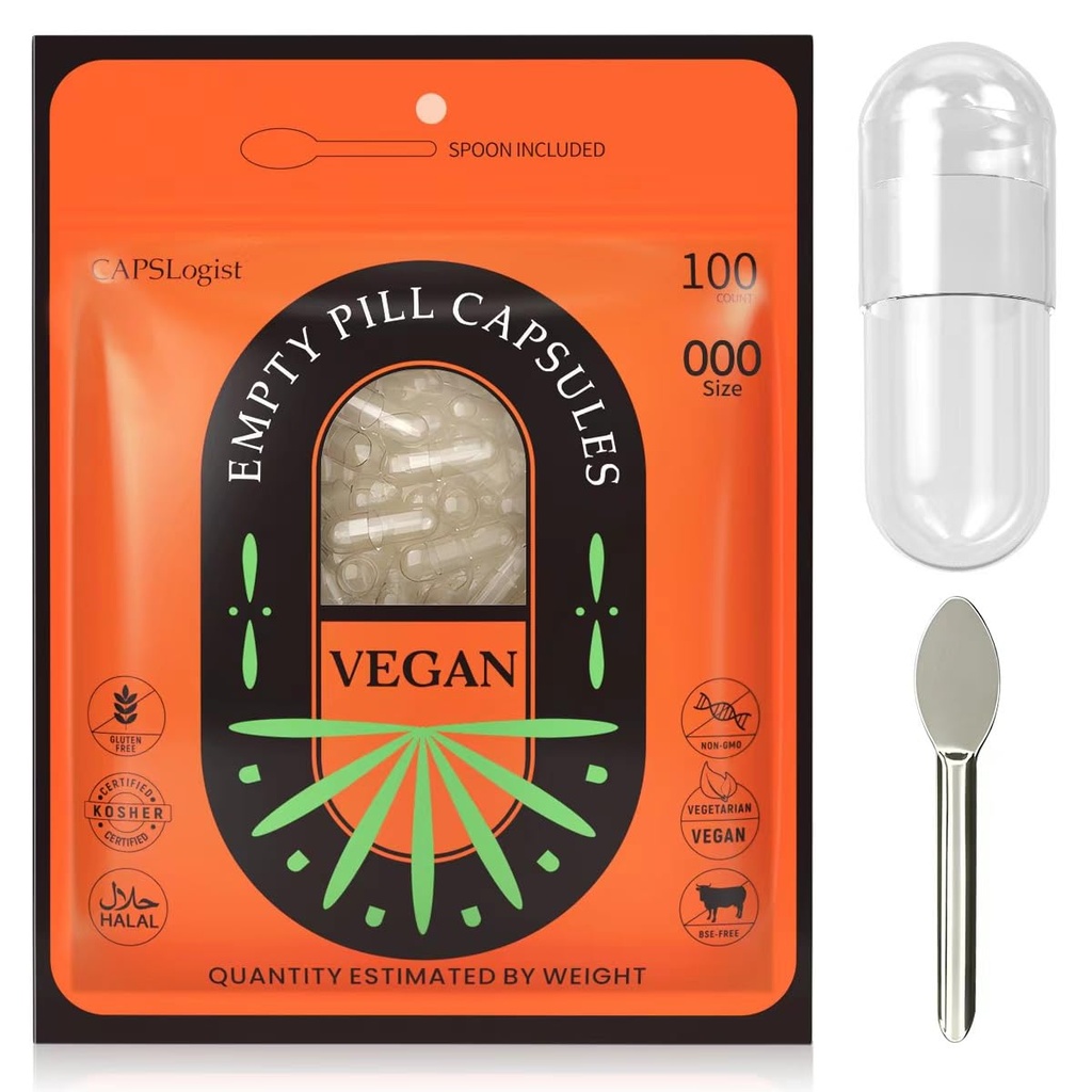 Vegan Leeg pil Capsules Maat 000, 100 Tel leegte capsules met Micro Lab Lepel, Vegetarische Lege Capsules, Vulbare Veggie Pill Capsules 000 voor het maken van uw eigen supplementen