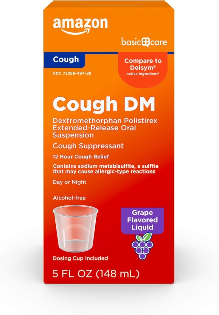 Basiszorg 12 uur Hoest DM Stroop, Uitgebreide-Release Dextromethorfan, Grape Flavor Liquid Medicine, 5 floz (pakket van 1)