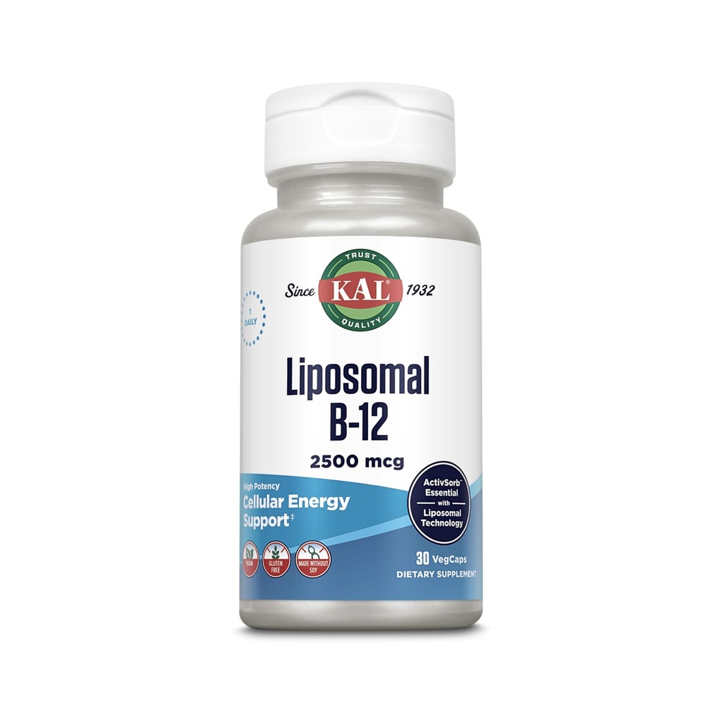 KAL Liposomale Vitamine B12 2500 mcg, Hoge Absorptie, Liposomale Technologie, Cellular Energy Support, Vegan Capsules, Glutenvrij, zonder soja gemaakt, 30 porties
