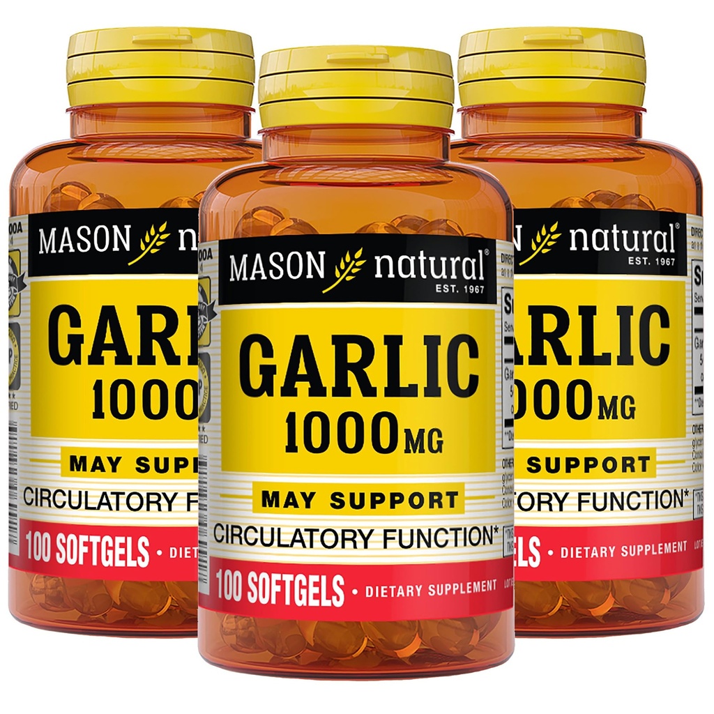MASON NATUURLIJKE Knoflookolie 1000 mg, 300,Day Supply Softgels, Ondersteunt normale Circulatoire functie, 3 Pack