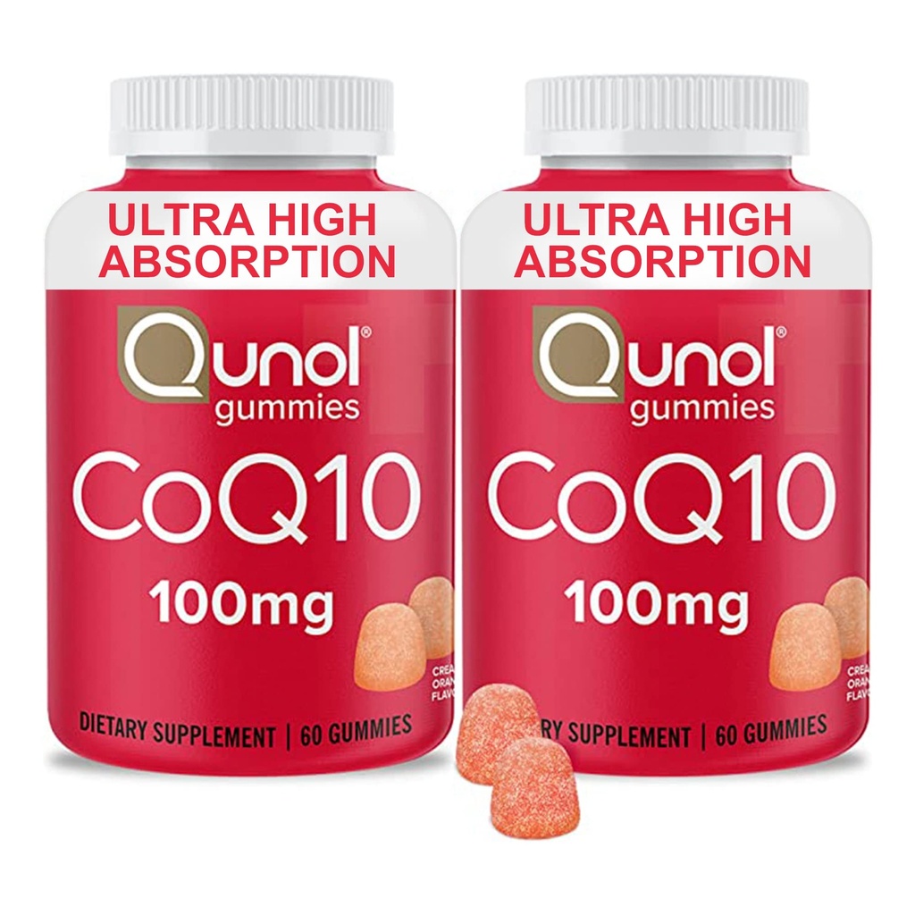Qunol CoQ10 Gummies, CoQ10 100mg, Delicious Gummy Supplementen, Helpt Ondersteuning Hart Gezondheid, Veganistisch, Glutenvrij, Ultra Hoge Absorptie, 2 Maand Levering (60 Tellen, Verpakking van 2)