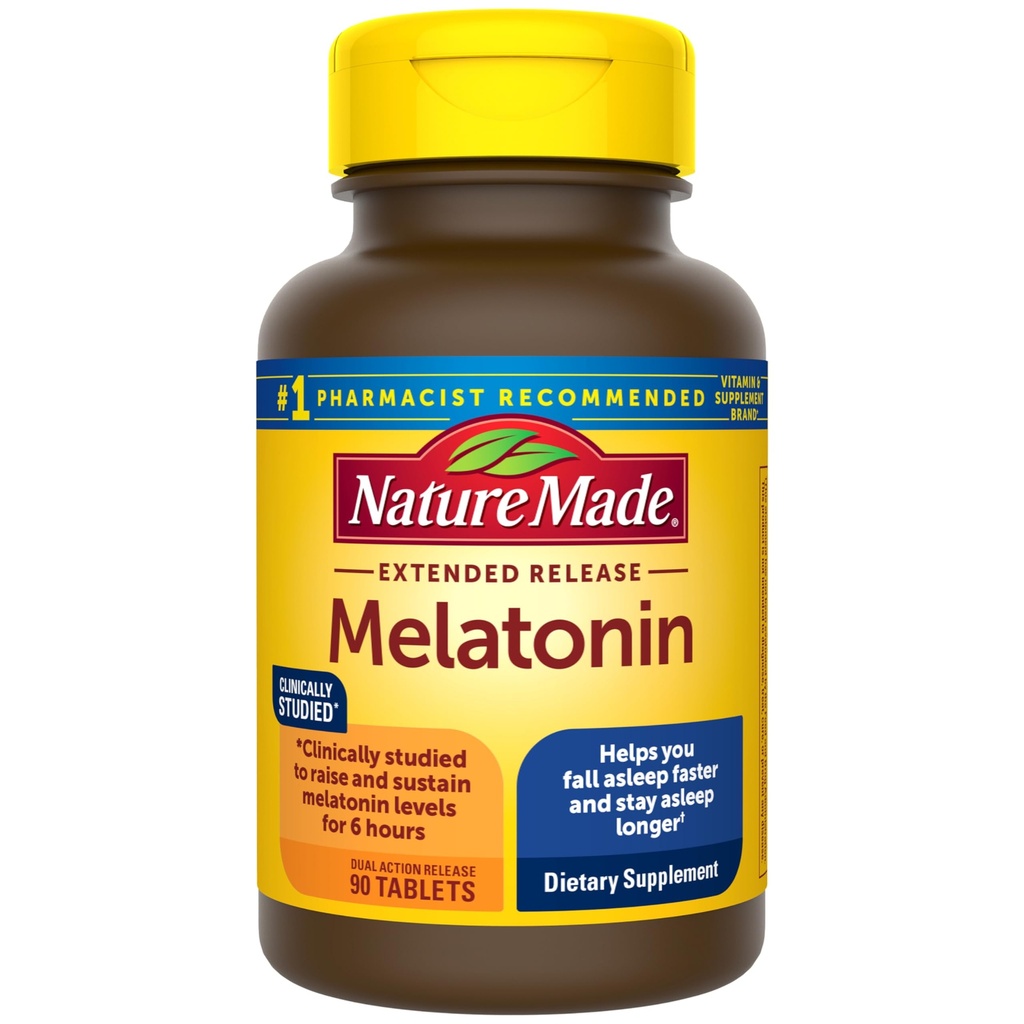 Nature Made Melatonine 4mg Extended Release Tablets, Slaapsupplementen voor volwassenen, 100% Drug Gratis Slaaphulp, 90 Tellen, 90 Dagen Levering