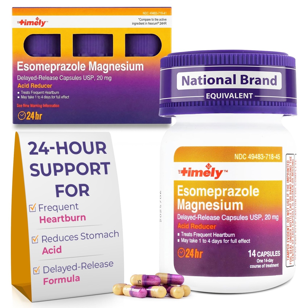 Tijdig Esomeprazol Magnesium 20 mg Antacidapillen - Maagzuurreducator, frequent brandend maagzuurreflux Geneeskunde - 24 uur Esomeprazol Capsules - 42 tellen
