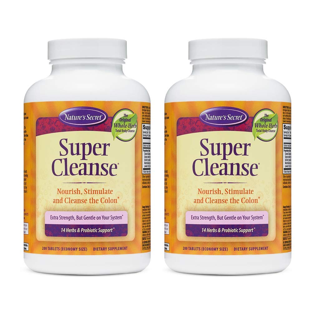 De Geheime Super Reiniging Extra sterkte Toxin Detox & Gentle Eliminatie Lichaamsreiniging, Digestieve & Colon Health Ondersteuning - Stimulerende Blend van 14 Kruiden met Probiotica - 200 tabletten (pakket van 2)
