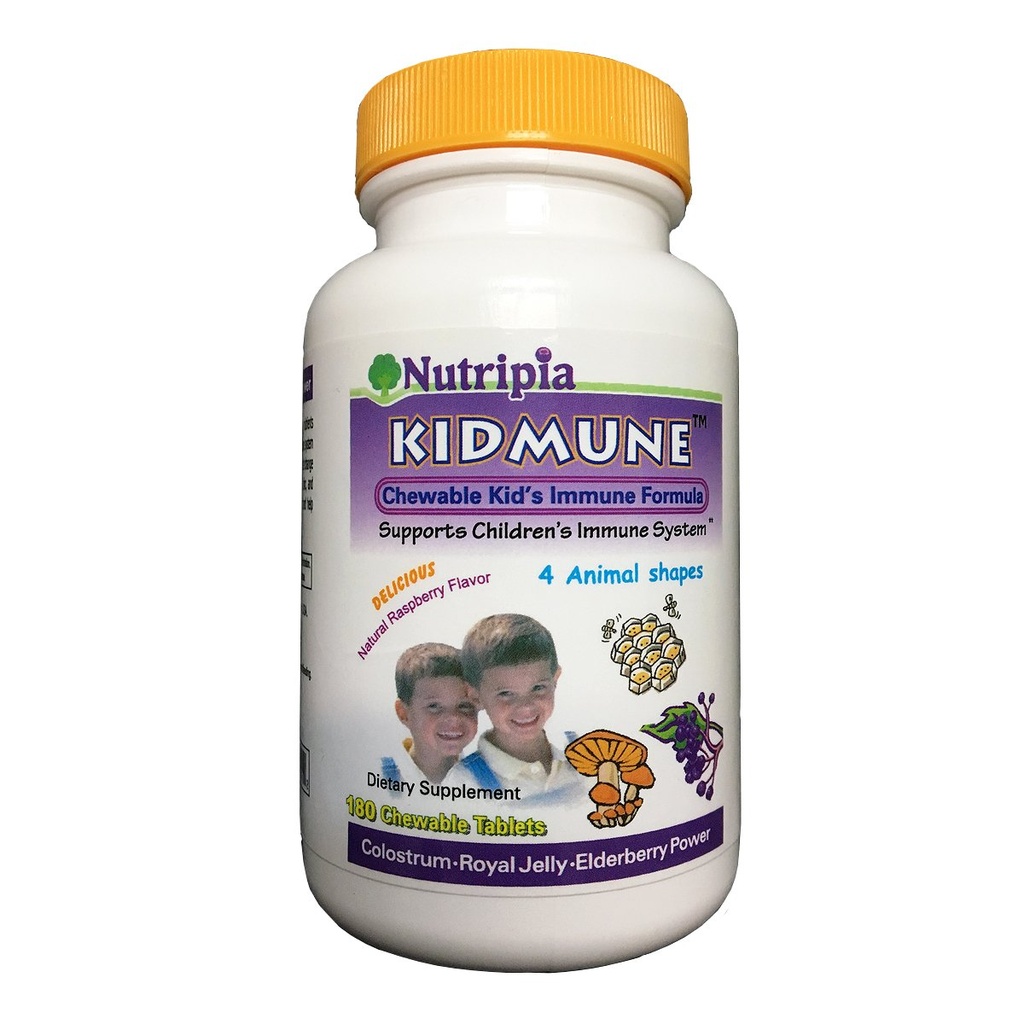 Kidmune Kids Immune Booster - 180 Kauwbare Mini Tabs met Vlierbes, Colostrum, Propolis, Beta Glucan, Astragalus, Vitamine C, D, Zink - Leuke 4 dierlijke vormen!