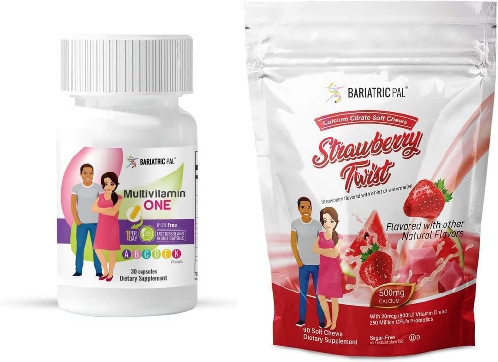 BariatricPal Duodenal Switch Complete 30-Day Supply Vitamin Pack (Iron-Free Capsule Calcium Citrate Zachte Kauwen met Probiotica - Aardbei Twist)