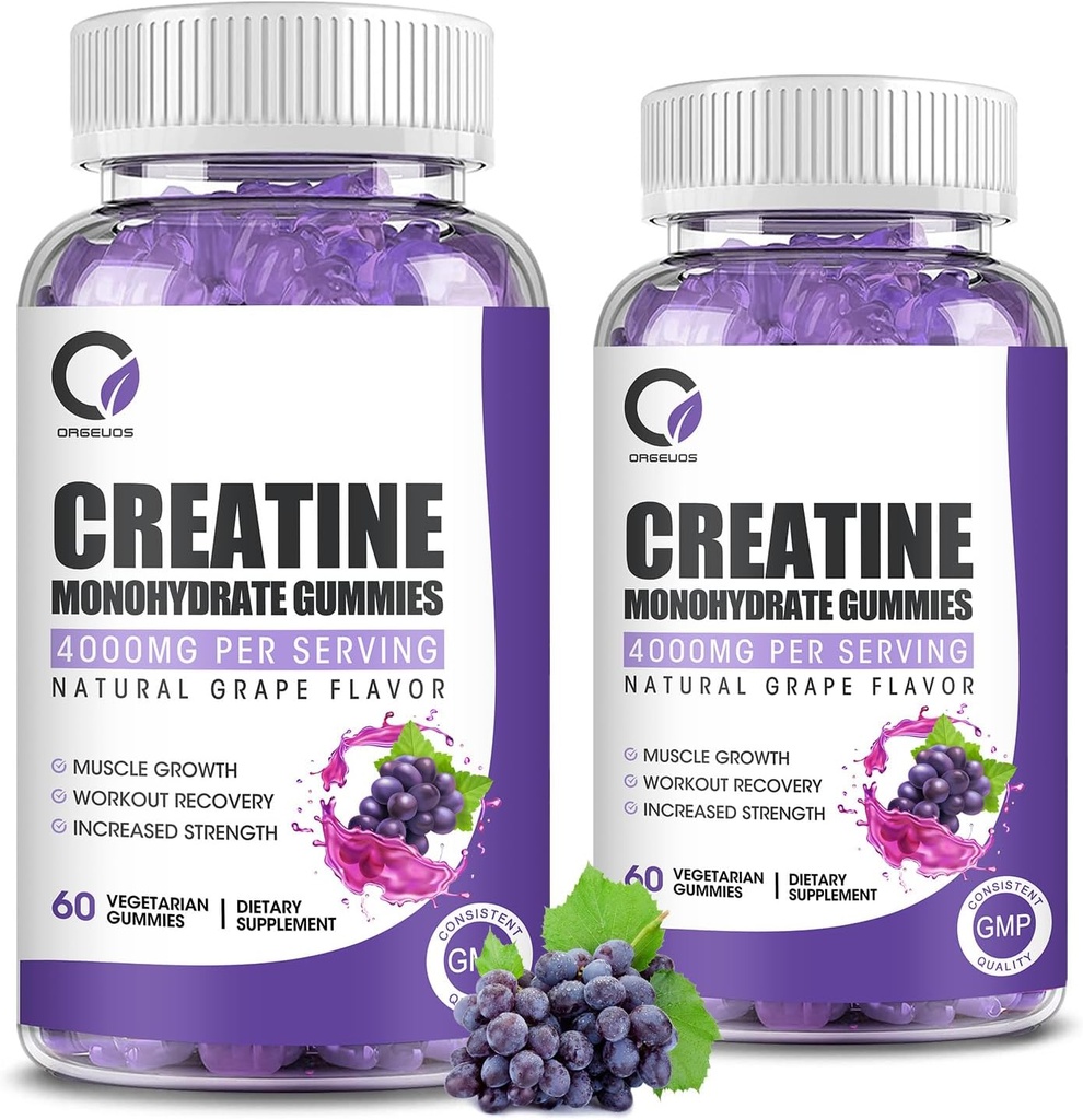 Creatine Monohydraat Gummies Spierkracht voor mannen & vrouwen, Energie Boost Pre Work Supplement - Druivensmaak