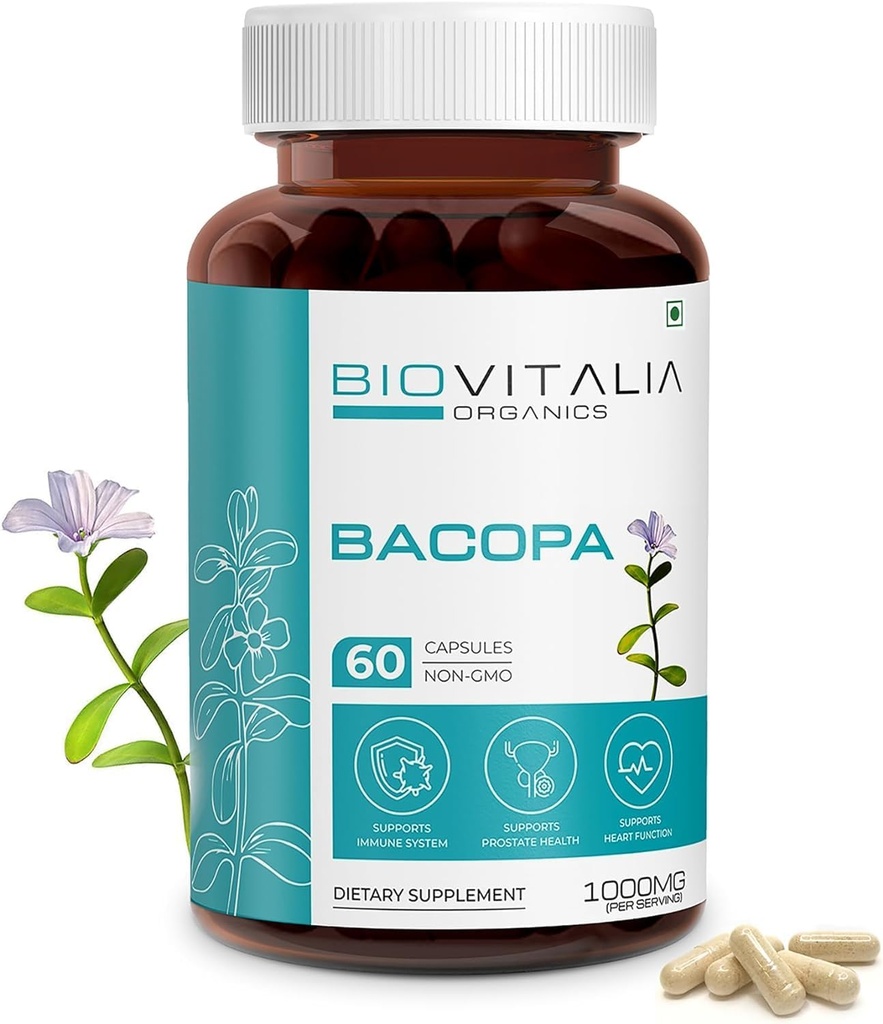 Biovitalia Natural Bacopa Supplement Capsules ondersteunt Hersenfunctie 1000mg - 60 Capsule