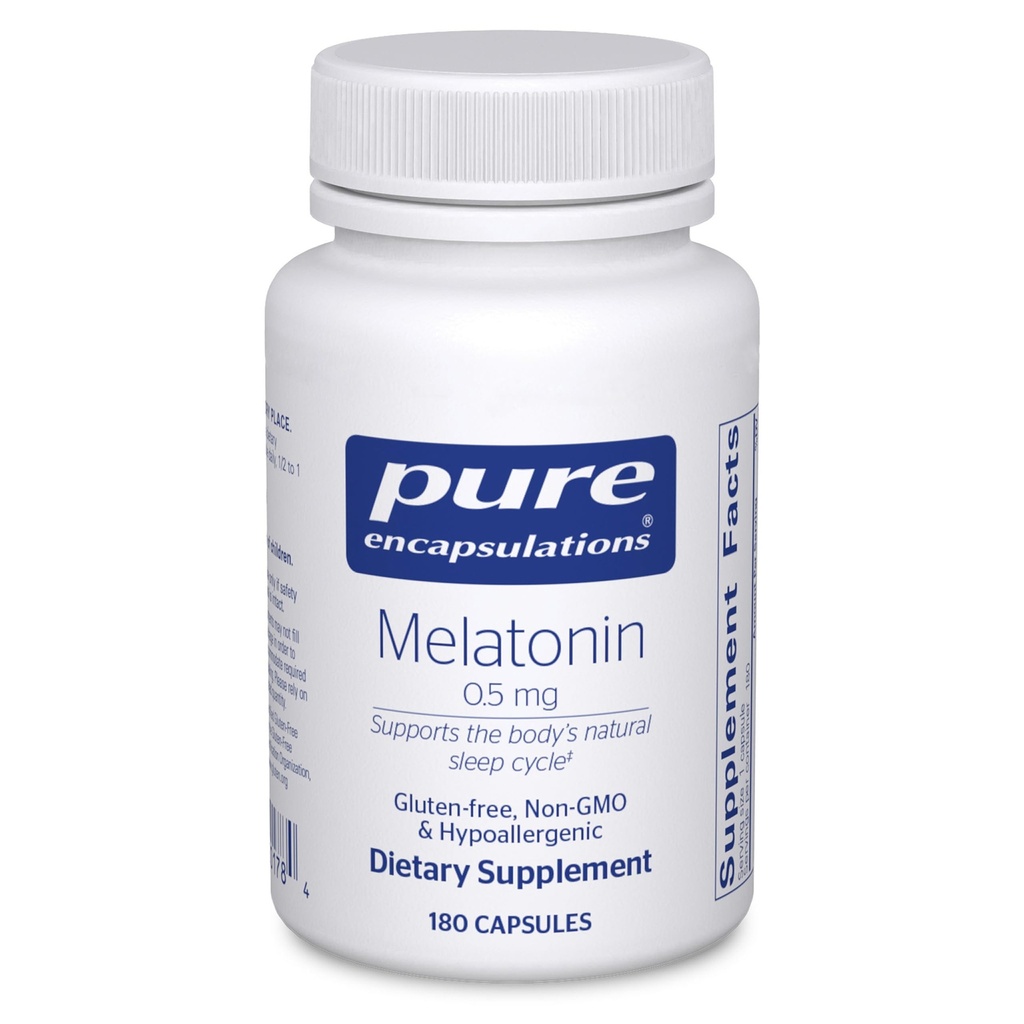 Pure Encapsulations Melatonine 0,5 mg - Natural Sleep Helper for Bedtime - Regulates Sleep-Wake Cycle - 0,5 mg Melatonine - Vegan & Non-GMO - 180 Capsules