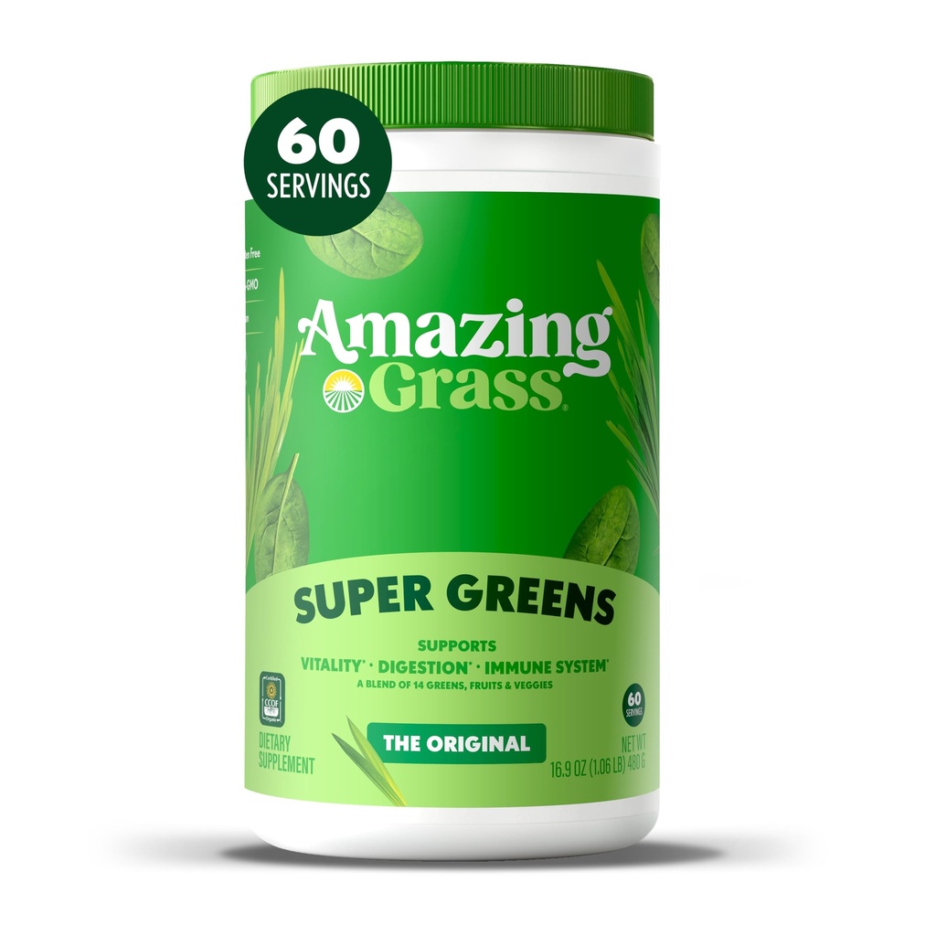 Verbazingwekkend gras Groenen Blend Superfood: Super Greens Poeder met Spirulina, Chlorella, Beetwortelpoeder, Digestieve Enzymen, Prebiotica & Probiotica, Original, 60 Servers (Verpakking mei Vary)