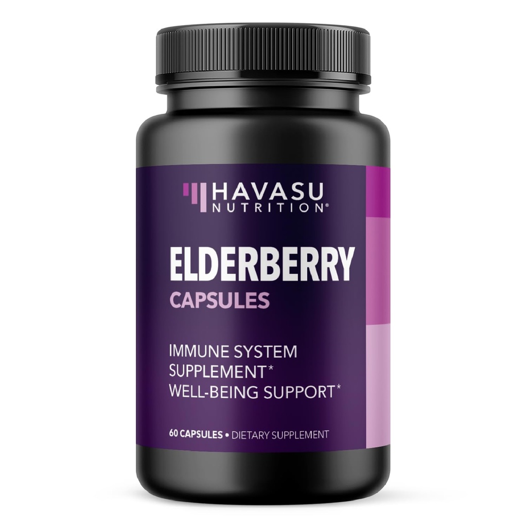 Sambucus Black Elderberry Capsules - Immune Support Supplement voor volwassenen - 400 mg extract per portie voor algemene wellness - Vegetarisch-vriendschappelijk, niet-GMO, ongearomatiseerd - 60 Telling, 2 maanden levering