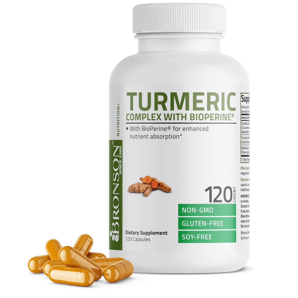 Bronson Kurkuma Curcumin met BioPerine - High Potency Premium Joint Support met 95% gestandaardiseerde Curcuminoïden - Non-GMO Capsules met Black Pepper - 120 Tellen