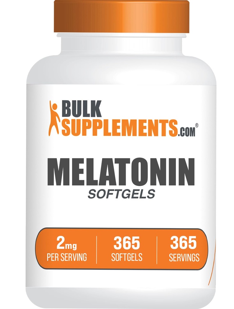 BulkSupplements.com Melatonine Softgels - Melatonine Supplement, Slaapmiddelen voor volwassenen - Glutenvrij, 1 Softgel per Serving (2mg), 365 Tellen (pakket van 1)