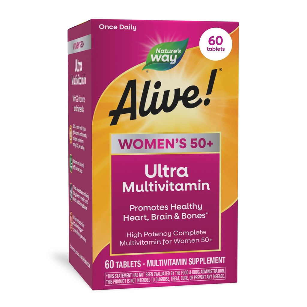 De natuur leeft! Vitaminen voor vrouwen 50 Plus, Complete Multivitamine, Hoge Potentie Formule, met Gemethyleerde B12, Glutenvrije, 60 tabletten