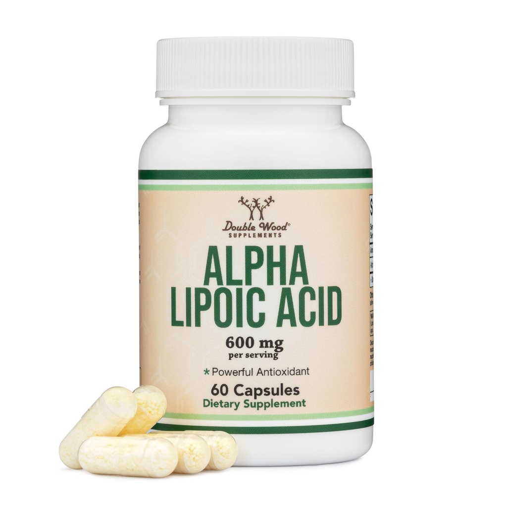 Alpha Lipoïnezuur 600 mg per portie, 60 capsules (Getest door derden, Non-GMO, Glutenvrij, Veganistisch Safe) Krachtig Antioxidant voor Neuropathie en Cardiovasculaire Gezondheid (ALA Supplement) door Dubbel Hout