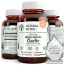 Natuurlijke Nutra Hoge Allicin Knoflook Supplement, Ondersteunt Immune System, Verbetert de gezondheid van het hart, Verbeteren Enzymen Gezondheid, Betere spijsvertering, Bestrijdt koude en griep, Vanille Coating, 500mg, 60 Vegan tabletten