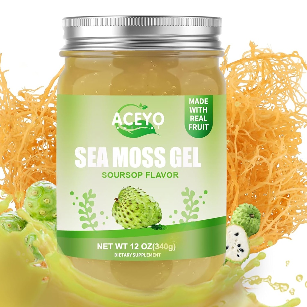 ACEYO (12 OZ) Irish Sea Moss Gel Biologische Raw Vegan Sousop smaak 102 Vitaminen en mineralen Wild Geoogste Non-GMO Immune & Digestie Ondersteuning