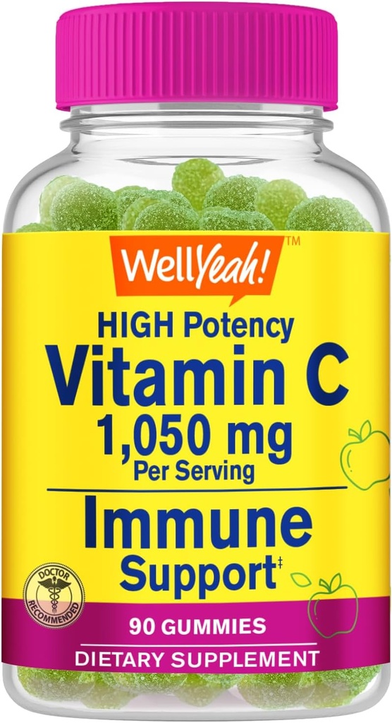 WellYeah Vitamine C 1050 mg Gummy's - Natuurlijke Smaken - Immune Support Dieetsupplement, Antioxidant Ondersteuning - Extra sterkte Vegetarische Gummy, Non-GMO, Glutenvrij - 30 porties