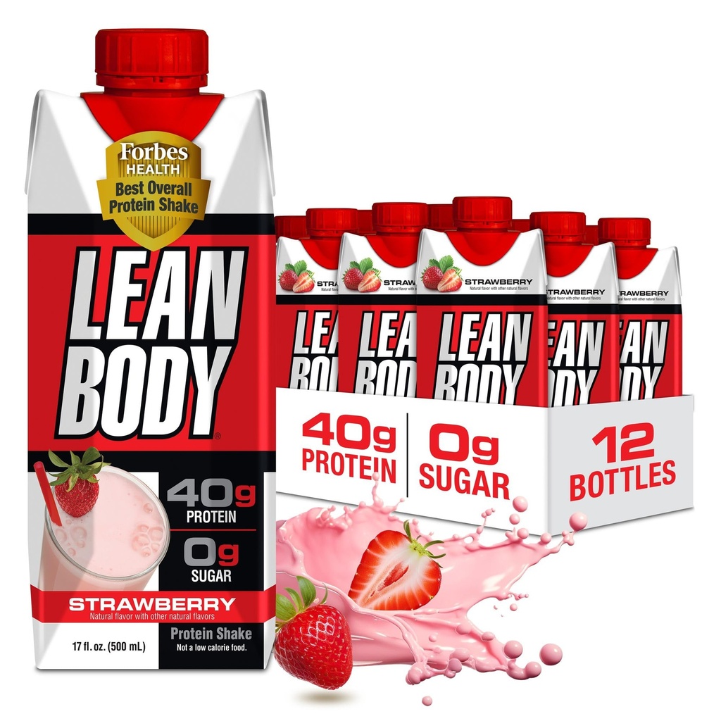 Labrada Lean Body Ready-to-Drink Aardbei Proteïne Shake, 40g Proteïne, Wei Blend, 0 Suiker, Glutenvrij, 22 Vitaminen en Mineralen, 17 Ounce (Recyclebare Karton & Lid - Verpakking van 12) LABRADA