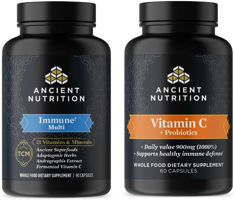 Ancient Nutrition Multi Immune Capsules, 90 Tel + Vitamine C + Probiotica Capsules, 60 Tellen