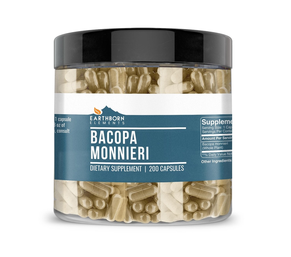 Earthborn Elements Bacopa Monnieri 200 Capsules, Pure & Onverdund, Geen Additieven