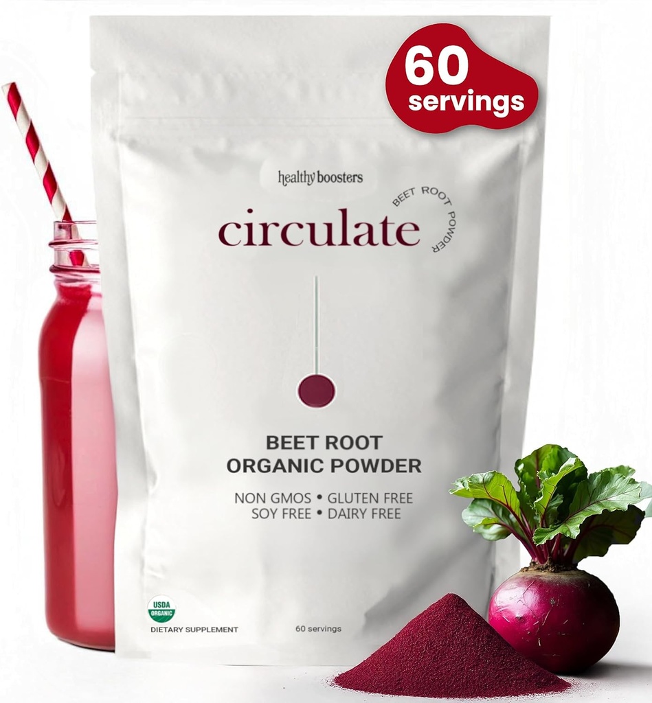 Biologische bietenwortelpoeder - Californië Gegroeid, 100% USDA Gecertificeerd Organisch - Nitric Oxide Boost, Vegan Superfood for Heart Health Mannen & Women, Blood Pressure & Energy, Non-GMO (60 Servings)