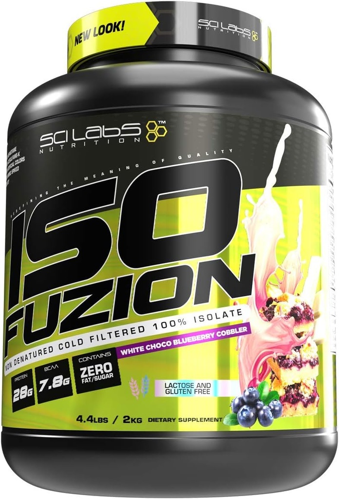 Iso Fuzion 100% Wei Isolaat 28g Niet gedenatureerd Proteïnepoeder, White Choco Blueberry Cobbler, 4.4lb