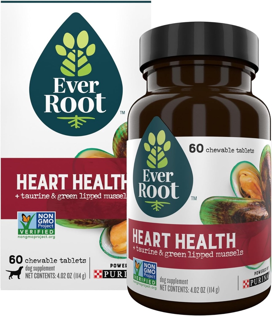 EverRoot Dog Heart Supplements Heart Health Chewable Tablets with Taurine and Green-Lipped Mussels - 4.02 oz. Canister