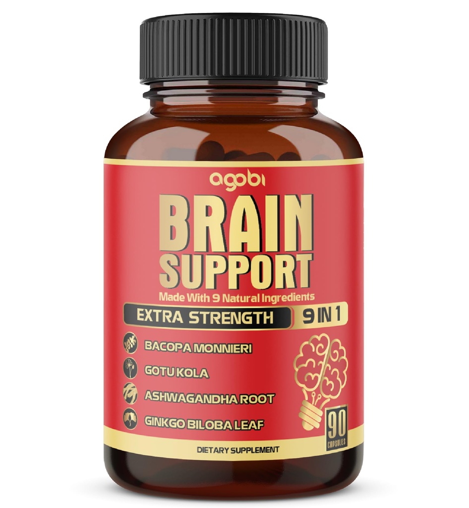 9in1 Hersenondersteuning Supplement - Geconcentreerde Ashwagandha Root, Gotu Kola Powder, Bacopa Monnieri Powder en meer - 90 Capsules - 3 maanden levering