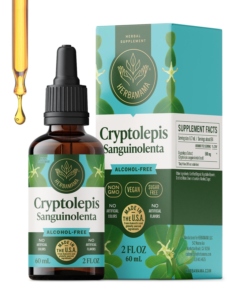 HERBAMAMA Cryptolepis Tinctuur - Vegan Cryptolepis Sanguinolenta Immuniteitsdruppels voor totale detox - Non-GMO, Alcohol & Sugar-Free Immune Support Supplement