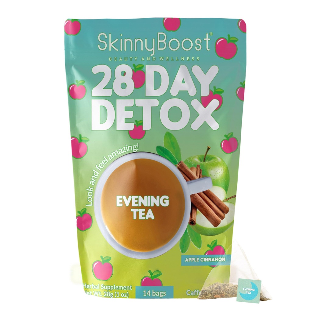 Skinny Boost Evening Detox Tea-APPLE CINNAMON -14 Tea Bags Total, Supports Detox and Cleanse, Reduce Bloating, Cleanse Colon, Reduce Toxins, Vegan, Non GMO