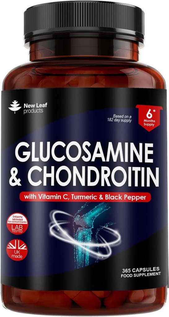 Glucosamine en Chondroitine Hoge sterkte - met MSM (365 tabletten) Extra absorptie Verrijkt met vitamine C, Glucosaminesulfaat Chondroitin Sulfaat Glutenvrij, GMP, 365 voedingssupplementen
