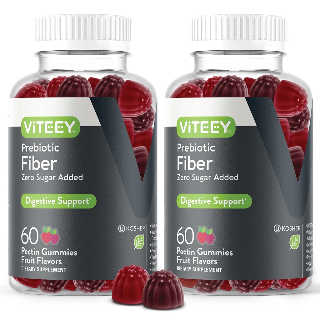 VITEEY Prebiotic Fiber Gummies voor volwassenen, 4g - Gut Health & Digestief Oplosbare vezel Supplement Gummies - Zero Sugar Added, Vegan, Gluten-Free - 120 Tel.
