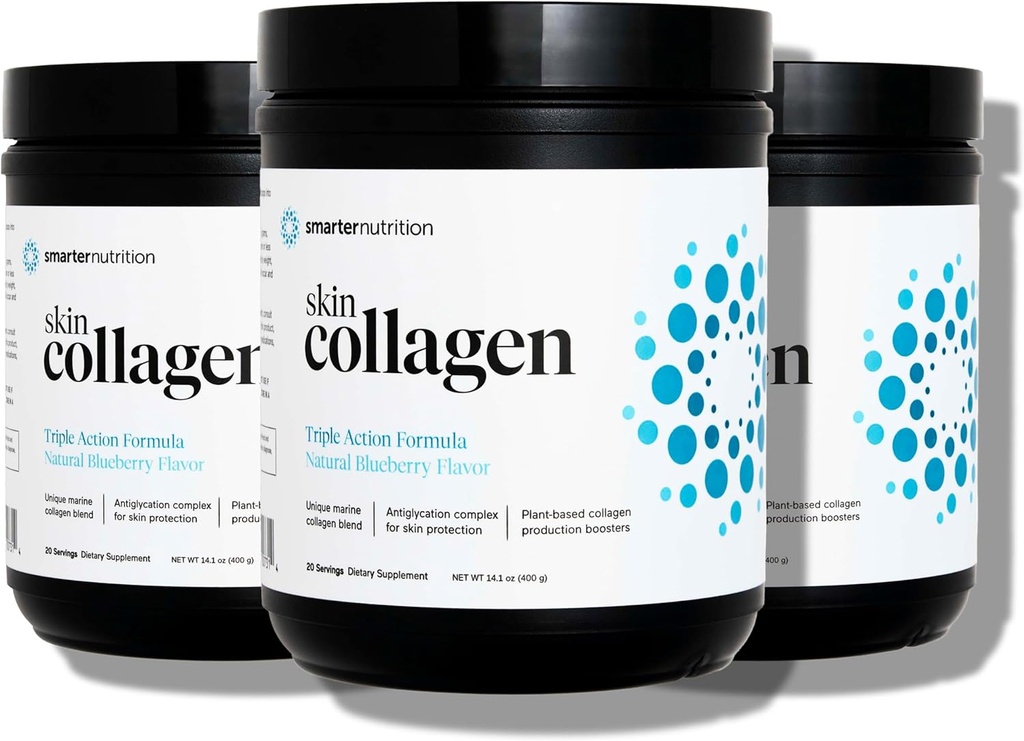 SMARTERNUTRITION Marine Collageen - Type 1 & 3 Peptiden met plantaardige antioxidanten voor de huid en de gezondheid van het haar - Vitamine E & C, groene thee, bessenpoeder, quercetine - (60 porties (verpakking 3)