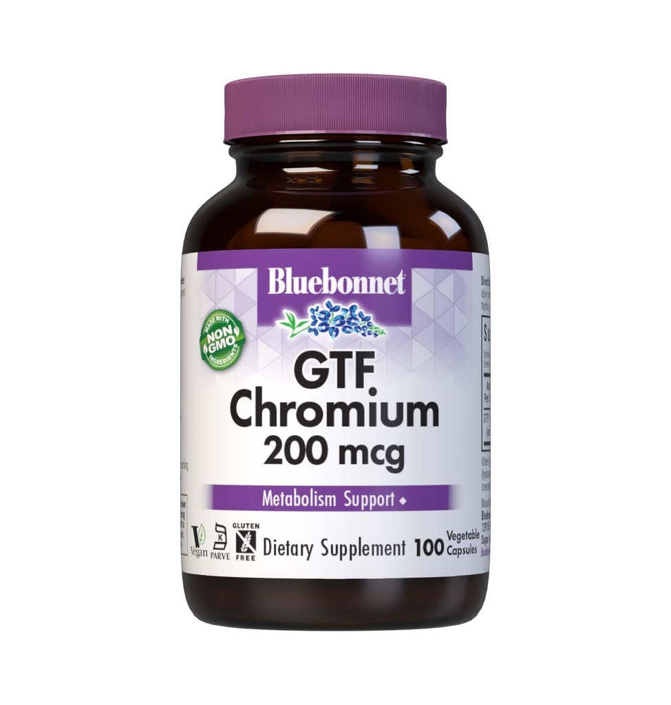 Bluebonnet Nutrition GTF Chroom 200 mcg, Soy-Free, Gluten-Free, Non-GMO, Kosher Certified, Dairy-Free, Vegan, 100 plantaardige Capsules