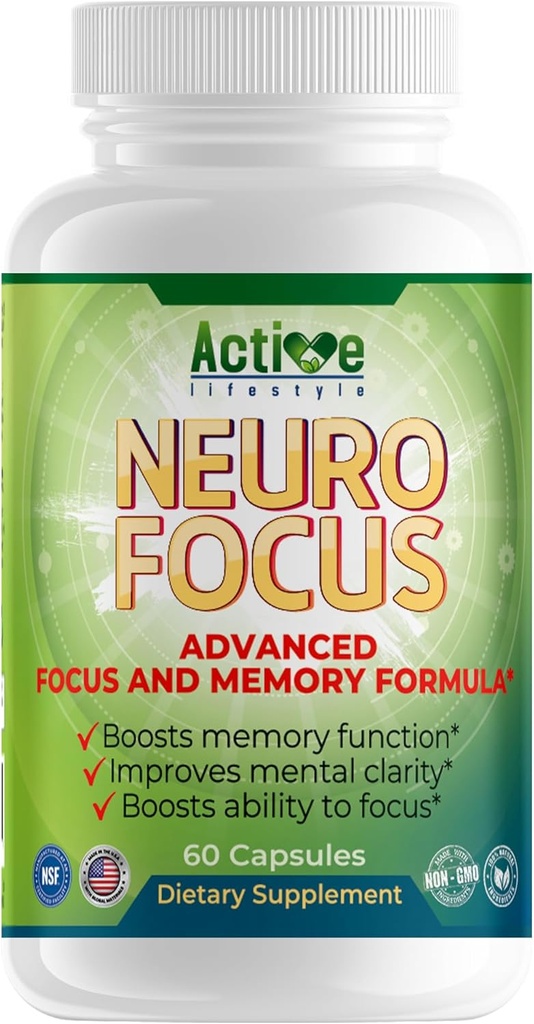 Neuro Focus Nootropic Brain Supplement for Men & Women: Geheugen, Helderheid & Focus Ginkgo Biloba, Vitamine B6, Fosfatidylserine, Choline, Huperzine A