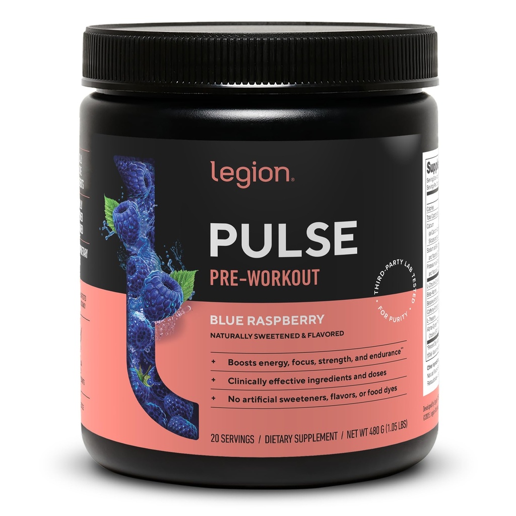 LEGION pulse pre workout - Alle natuurlijke stikstofoxide preworkout Drink om energie te stimuleren, Creatine Free, natuurlijk gezoet, Beta Alanine, Citrulline, Alpha GPC (Blue Raspberry)