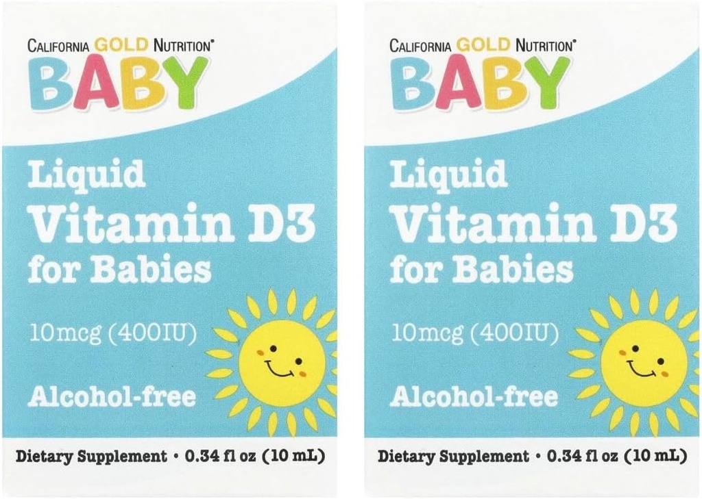 California Gold Nutrition Baby Vitamin D3 Liquid D3 Supplement for Babies, Vegetarian Friendly - Developmental Support - Alcohol & Gluten Free, Non-GMO - 10 mcg (400 IE) - 0,34 fl oz (10 ml), 2