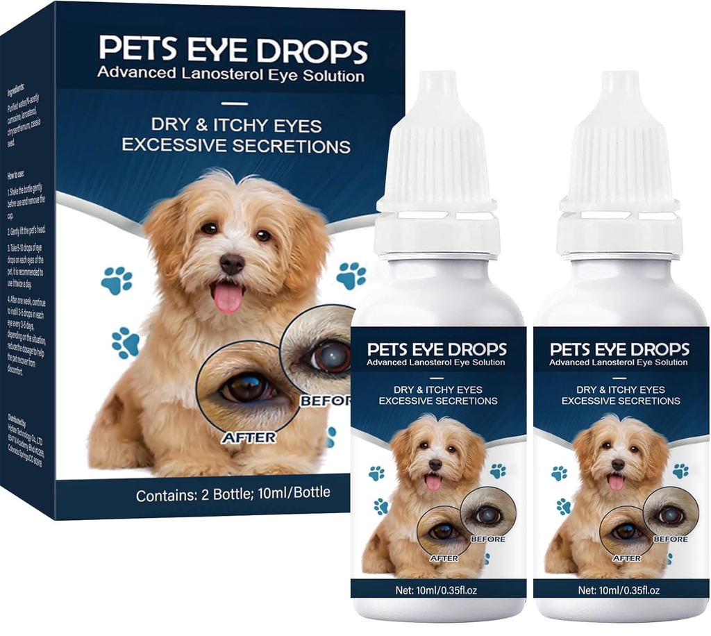Cataract druppels voor honden, hondenoogdruppels, verbeteren van de helderheid van het zicht, verbeteren oogzicht en cataract(2 x 10 ml)