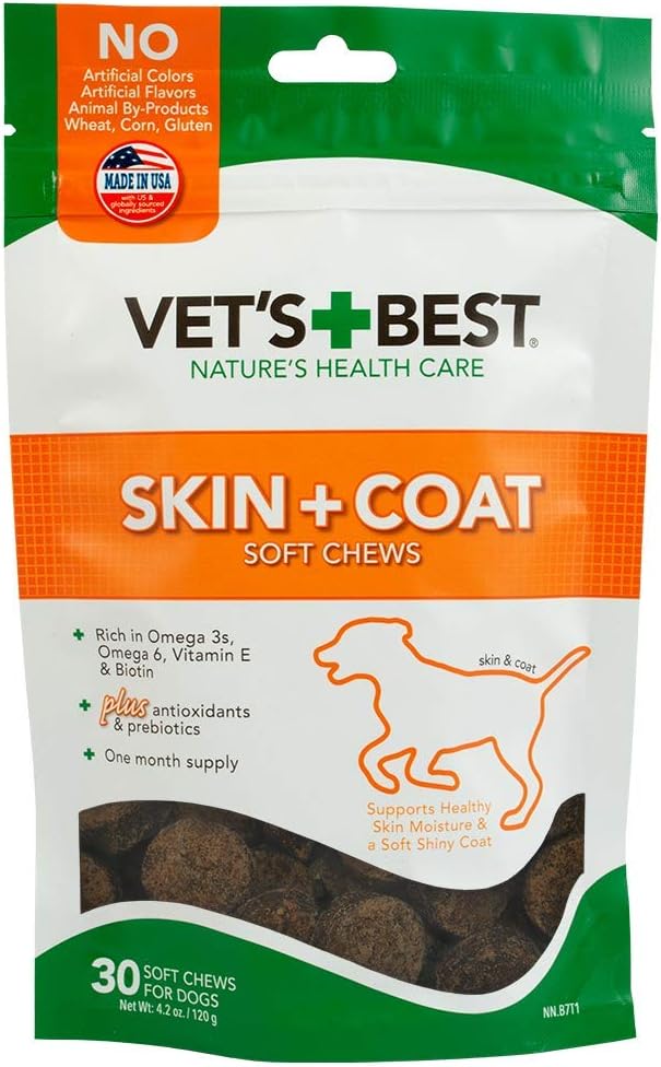Vet's Best Skin & Coat Hond Supplementen - Geformuleerd met vitamine E en Biotine om te behouden honden gezonde huid en jas - 50 kauwtabletten
