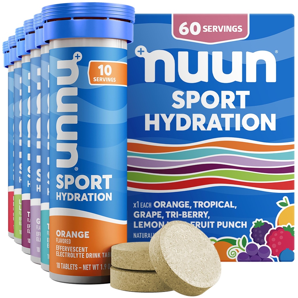 Nuun Sport Electrolyte tabletten met Magnesium, Calcium, Kalium, Chloride & Natrium, Glutenvrij & Veganistisch, Gemengde Smaken, 6 Pack (60 Servings Total)