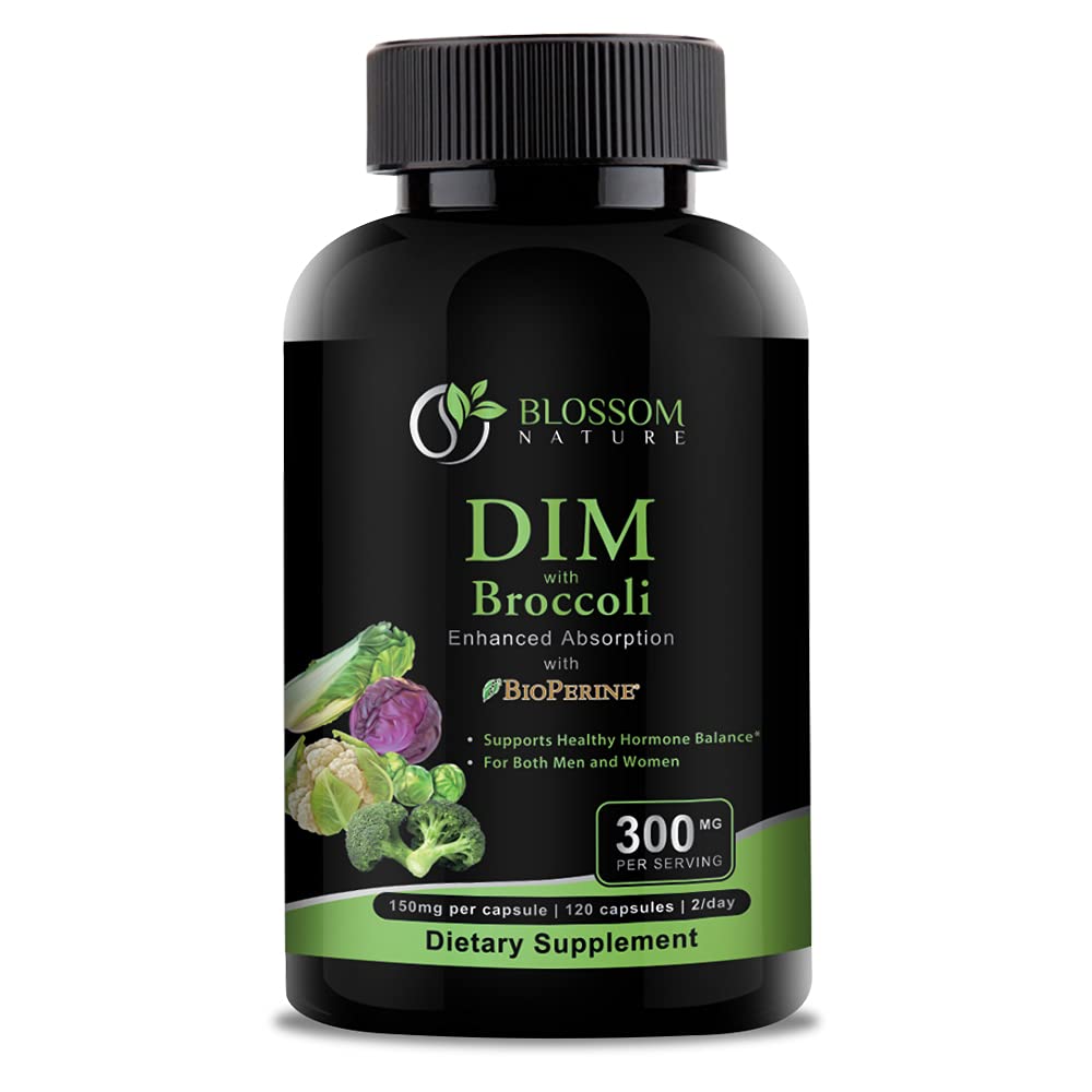 DIM Supplement 300mg met Broccoli 200mg BioPerine 10mg-Hormone en Estrogeen Balance voor vrouwen & Men,Menopause Relief,PCOS & PMS Ondersteuning,Hormonal Acne Treatment-120 Caps,Diindolylmethaan 150mg per cap