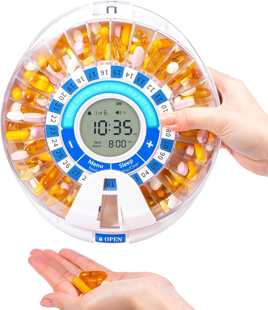 Zoksi Automatic Pill Dispenser Machine voor ouderen met alarm, elektronische pildispensers en Organisators, Getimede Medicatie Dispenser, Maandelijkse Geneeskunde Herinnering voor