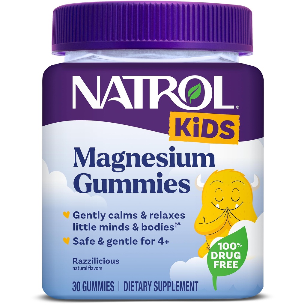 Natrol Kids Magnesium Citrate Gummies, Gently Calm and Relax Little Minds and Bodies, Plus Support Healthy Muscle Relaxation and Function, 30 Razzilicious Gummies, Up to a 30 Day Supply