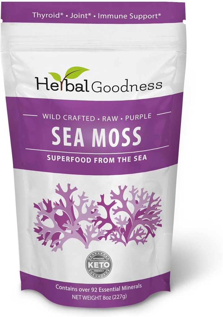 Kruidengoed Sea Moss Gel Chondrus Crispus St Lucia Sea Moss Supplement 8oz Paars - Gezonde spijsvertering, Verbetert de huid en haar gezondheid, Reguleert schildklierfunctie, Immuun Ondersteuning