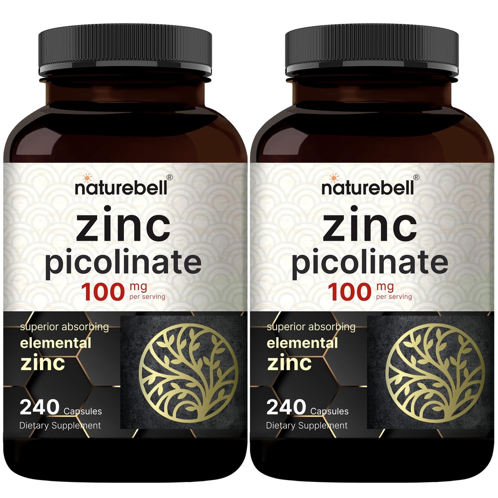 2 Pack Maximale sterkte Zink 100mg, Zink Picolinaat Supplement, 480 Capsules, Zink Vitamine en Immuun Vitaminen voor Enzyme Functie en Immuun Ondersteuning, Non-GMO en Made in USA