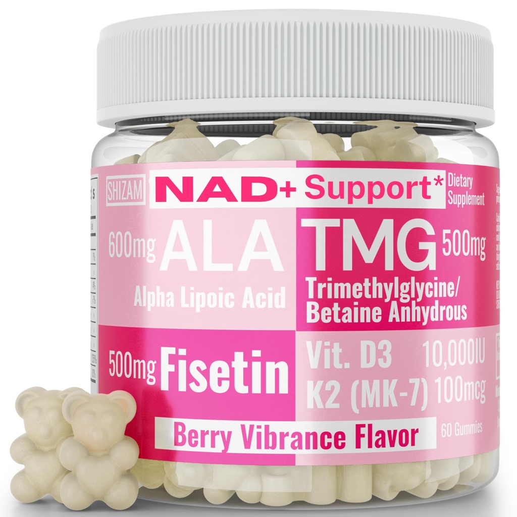 SHIZAM TMG Betaine Alpha Lipoïnezuur ALA D3 Fisetin Gummies, Tri-methylglycine trimethylglycine R-Alpha NAD+ Plus + HCL Supplementen, Mitochondriale Senolytische Activator, NR Capsules Poeder 600mg 1000mg