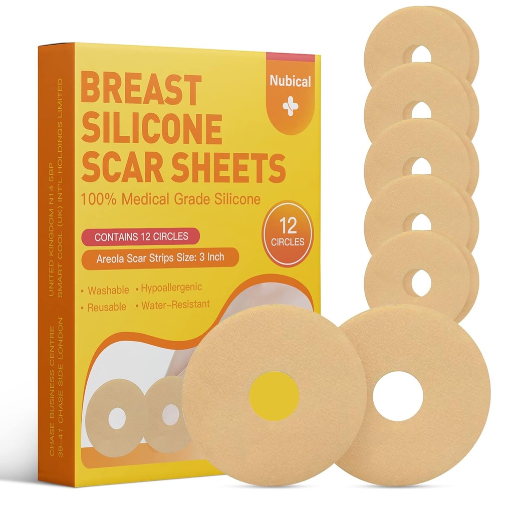 Siliconen Scar Sheets voor Borst 12 Pack - Medical Scar Removal Sheets - Siliconen Sheet Borst Post Chirurgie Supplies voor littekens behandeling - Areola Gel Circles (3 IN)