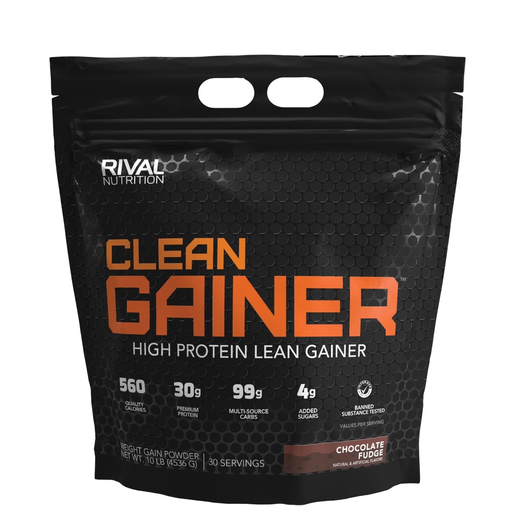 RIVAL NUTRITION Clean Gainer- Chocolate Fudge, 10 pond.